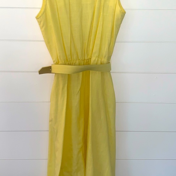 EVC 70s ABSOLUTELY GORGEOUS Canary Yellow Belted Linen Midi Sundress - Picture 6 of 8